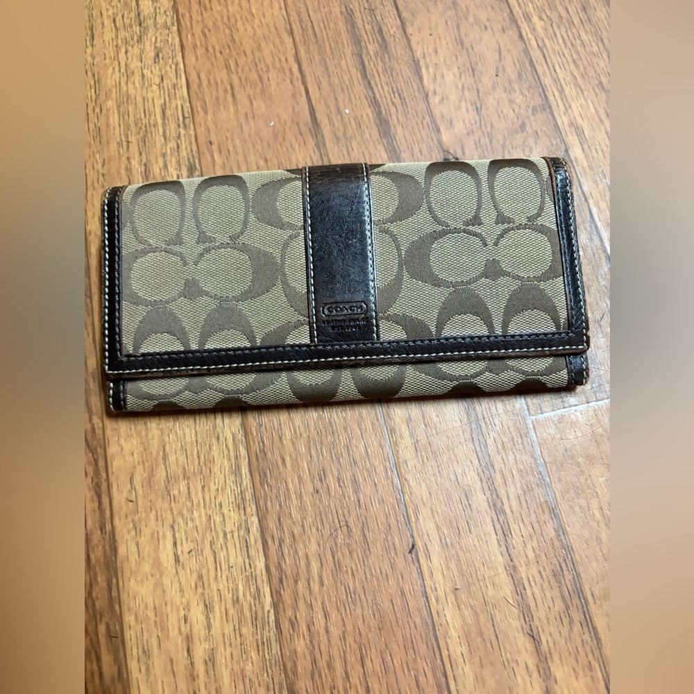 Coach Signature Canvas Wallet in Brown and Black